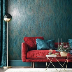 Vliestapete Grafisch Wellen Petrol Gold Metallic 82477