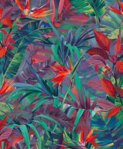 Vliestapete Grandeco Blätter Blumen rot grün lila JF2301