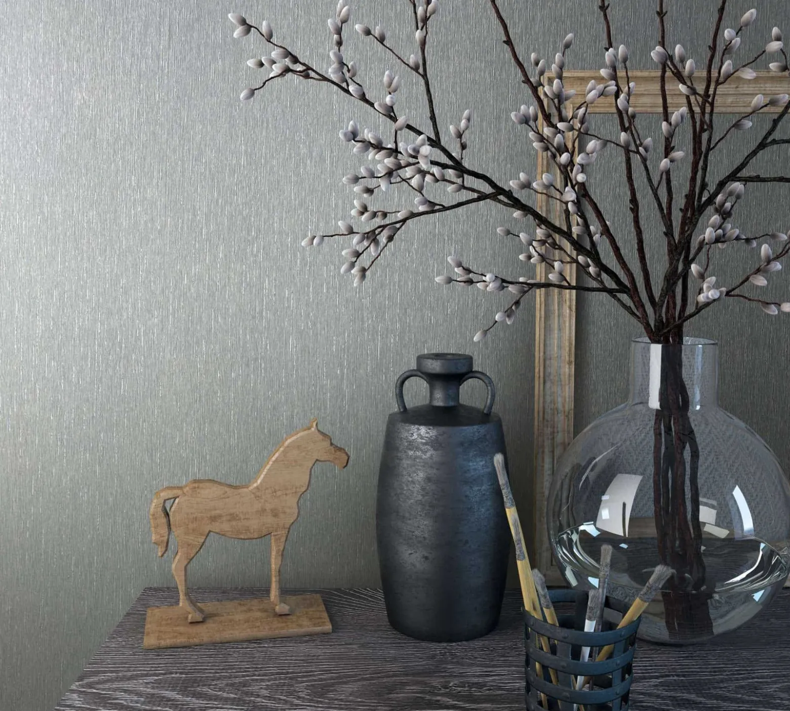 Vliestapete Grau Textil Optik Uni Marburg 58432