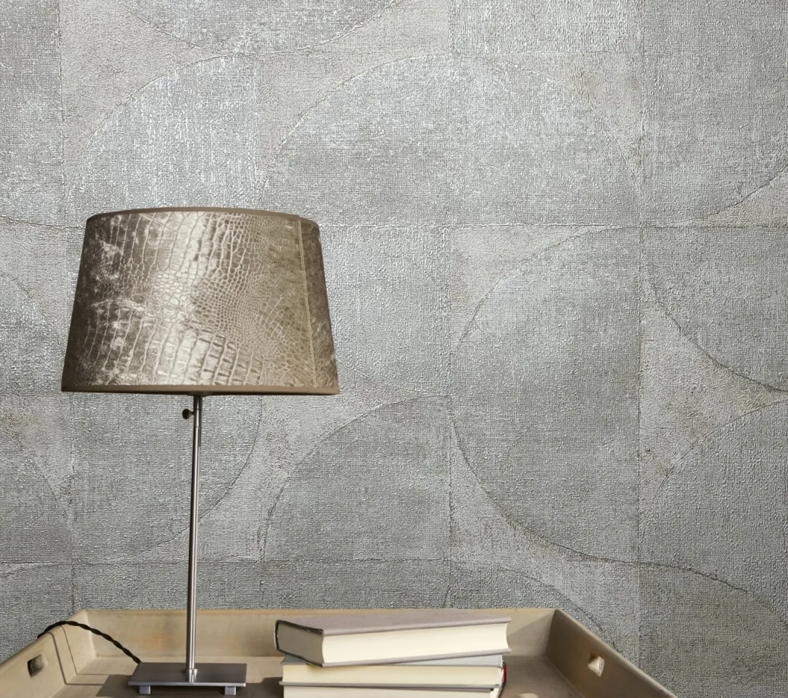 Vliestapete Halbkreis Metallic grau-beige 32825