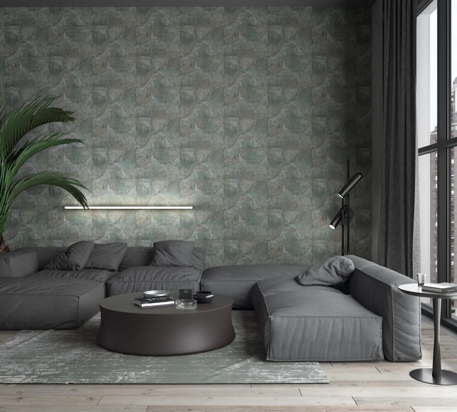 Vliestapete Halbkreis Patina Metallic grau kupfer 32823