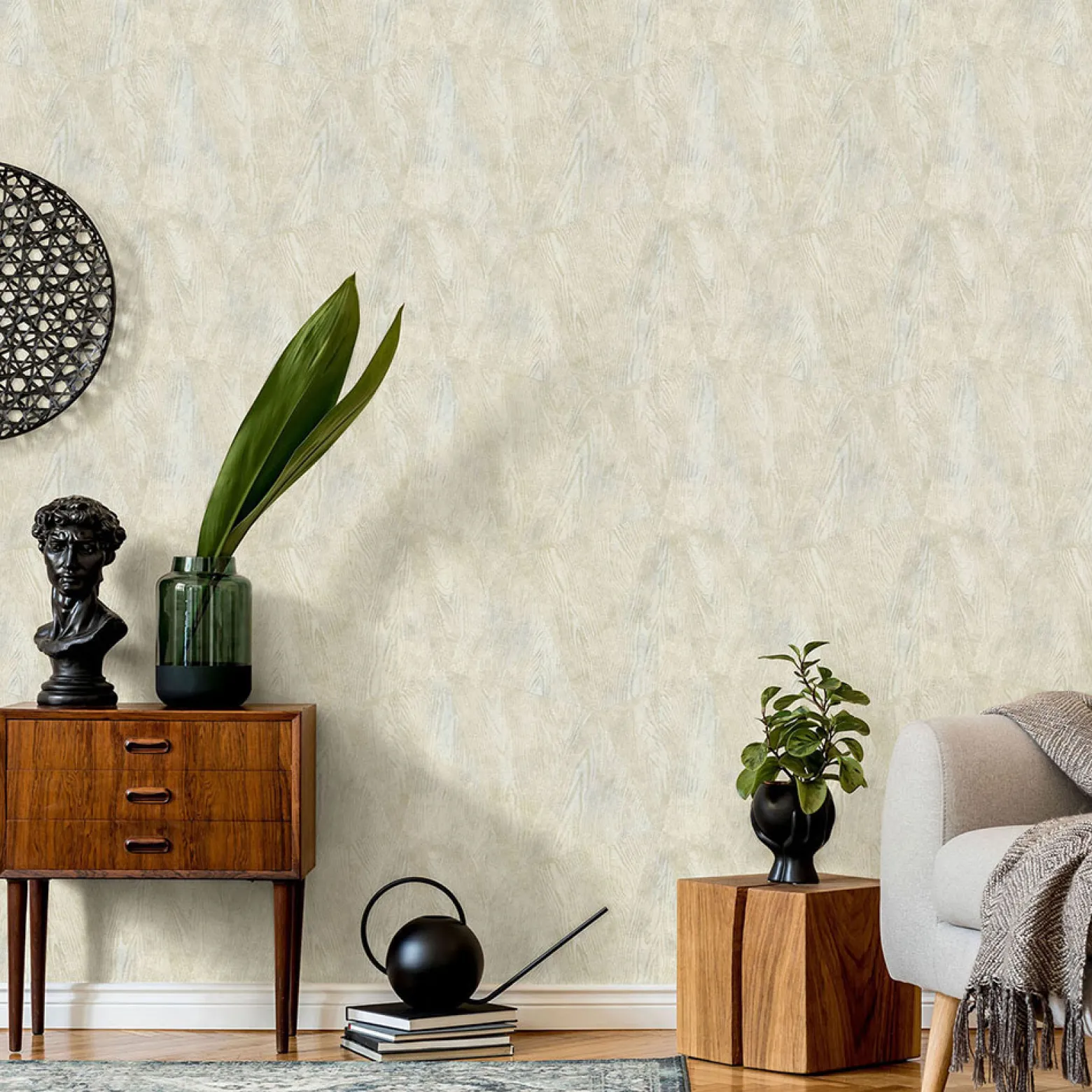 Vliestapete Holz Optik Creme Beige Metallic 10439-02