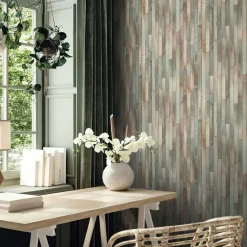 Vliestapete Holzoptik Dielen 3D-Effekt Blau Beige 45736
