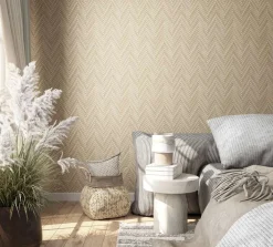 Vliestapete Holzoptik Fischgräte Beige Braun 33376
