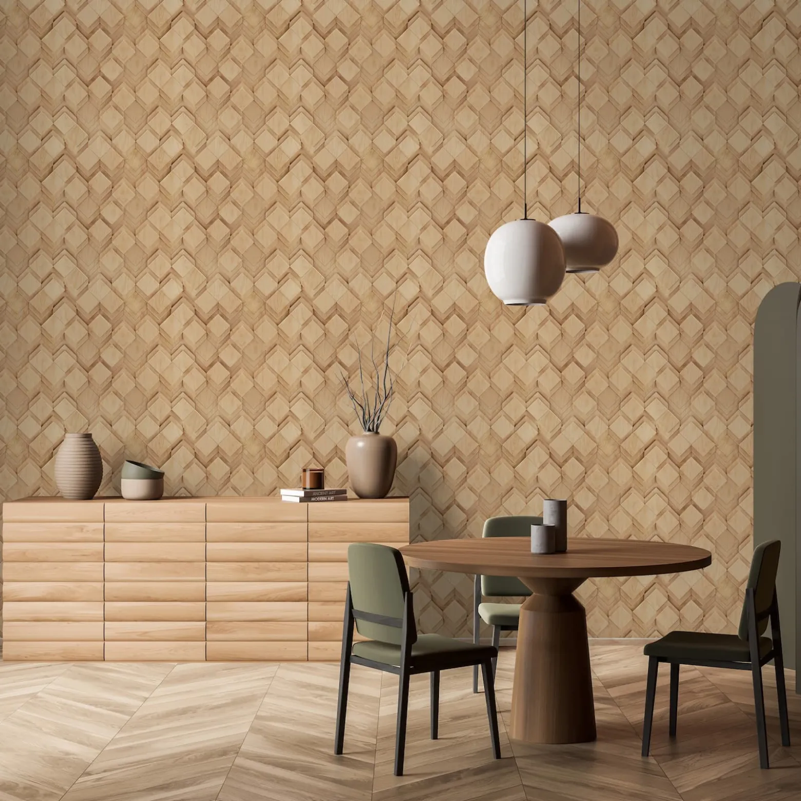 Vliestapete Holzoptik Grafisch Rauten Beige 81676