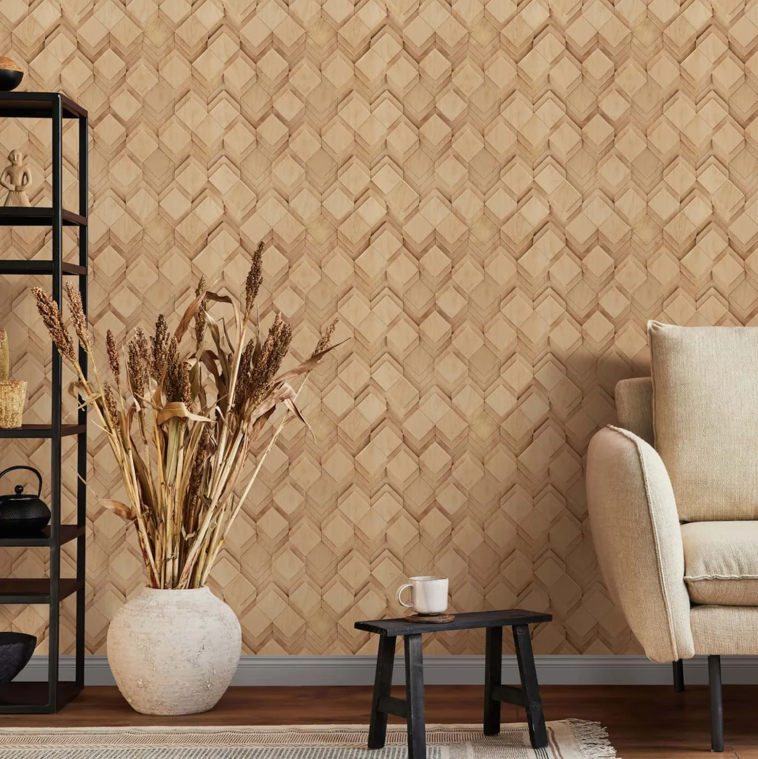 Vliestapete Holzoptik Grafisch Rauten Beige 81676