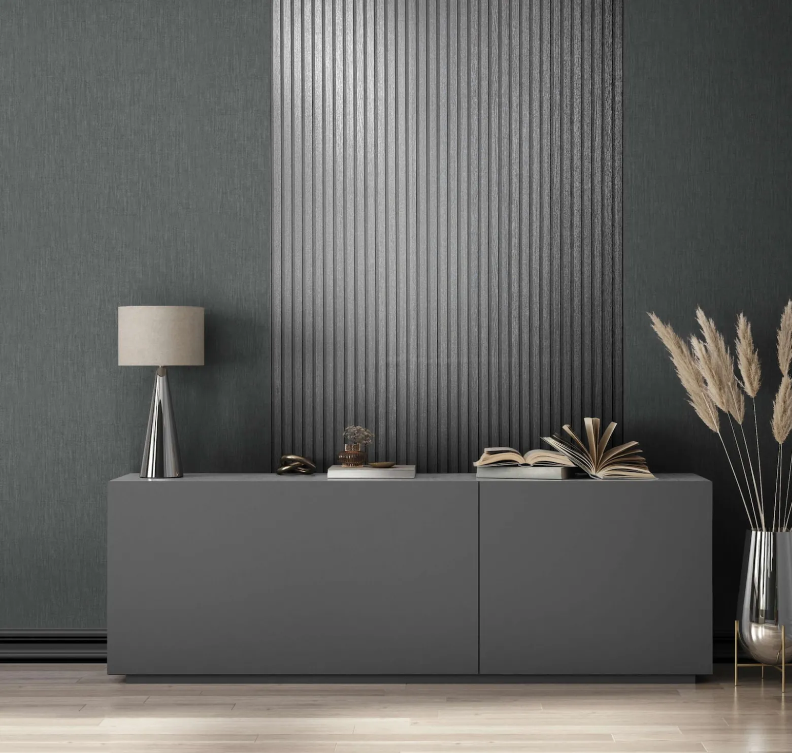 Vliestapete Holz Optik Paneele Silber Metallic 33395