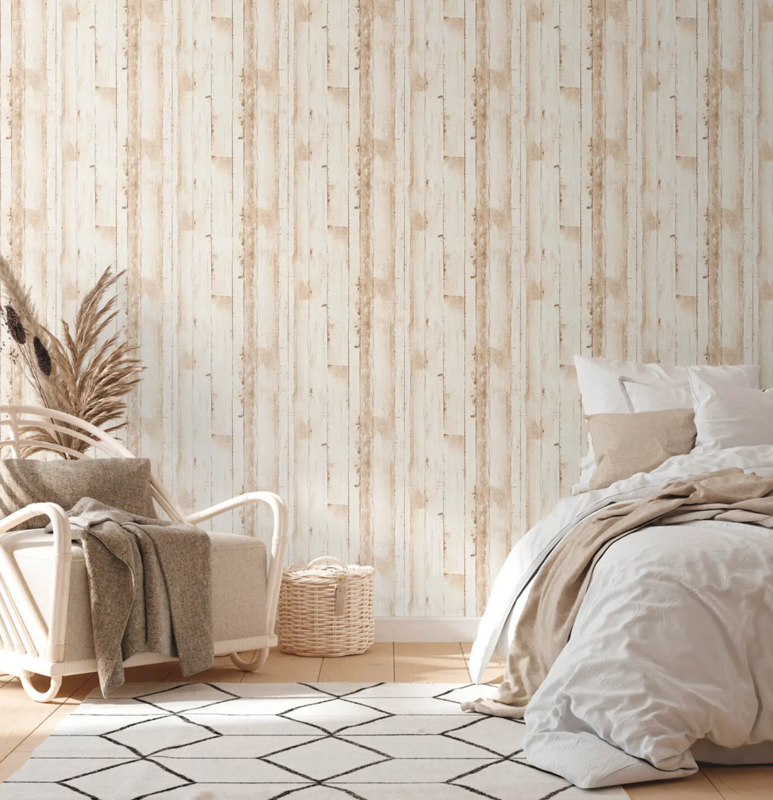 Vliestapete Holz Optik Struktur Creme Beige 38502-1