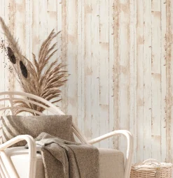 Vliestapete Holz Optik Struktur Creme Beige 38502-1