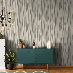 Vliestapete Holzoptik Wellen Grafik Beige Grau 81666