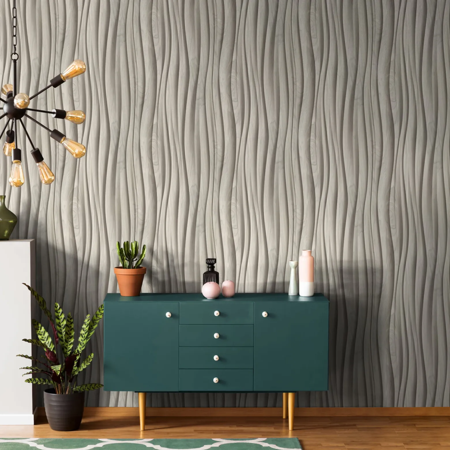 Vliestapete Holzoptik Wellen Grafik Beige Grau 81666