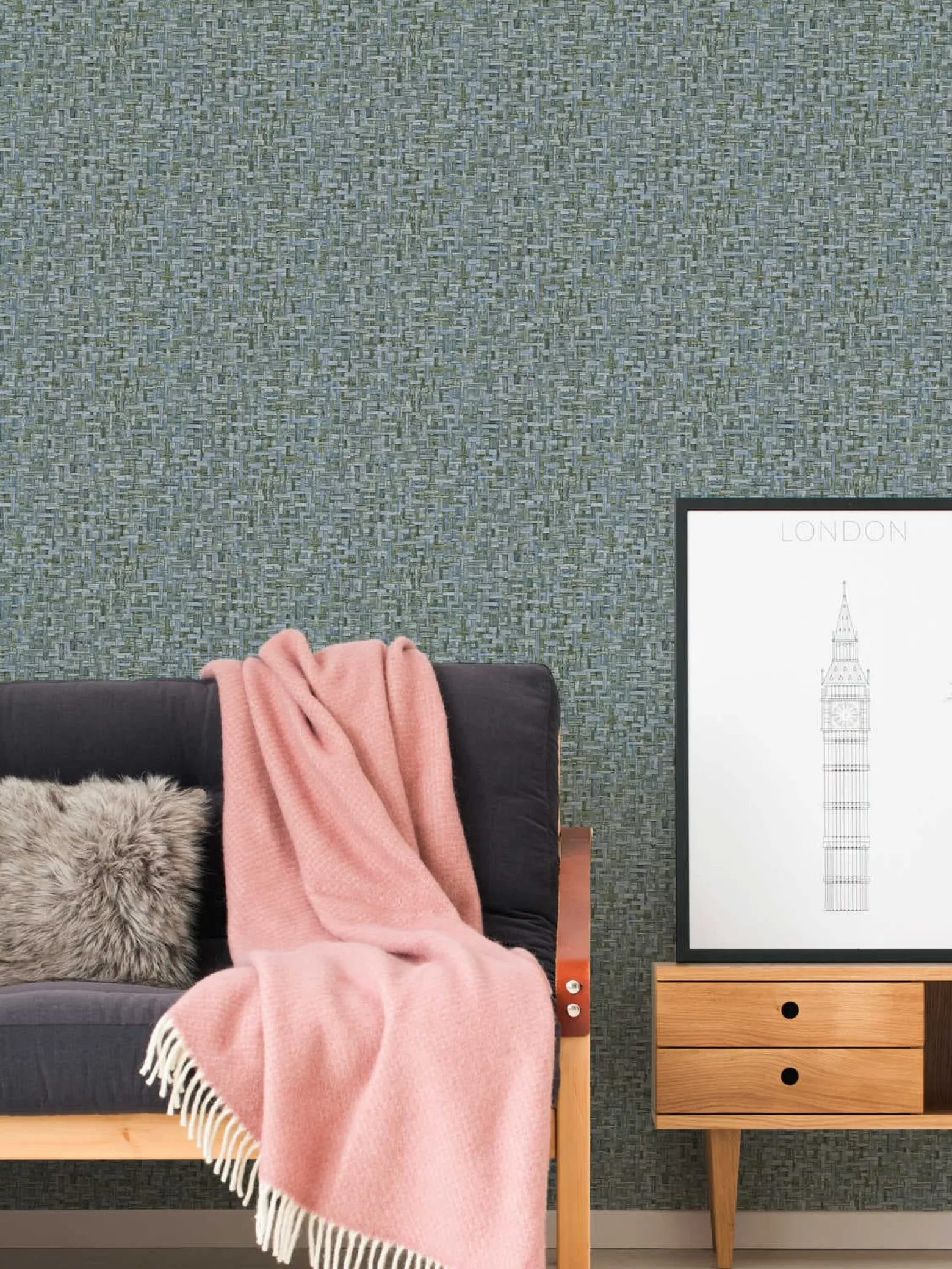 Vliestapete Holz Rattan blau 37706-3