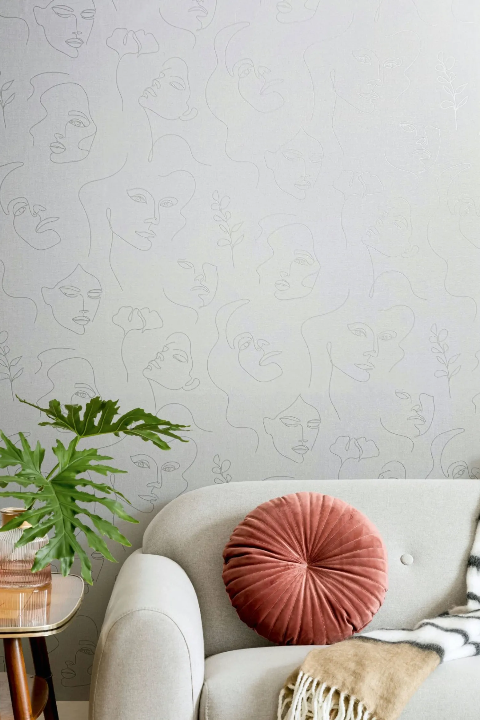 Vliestapete Illustration Weiß Creme Metallic 82435