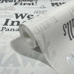 Vliestapete Ivy Schrift Weiß Grau 82327 Novamur