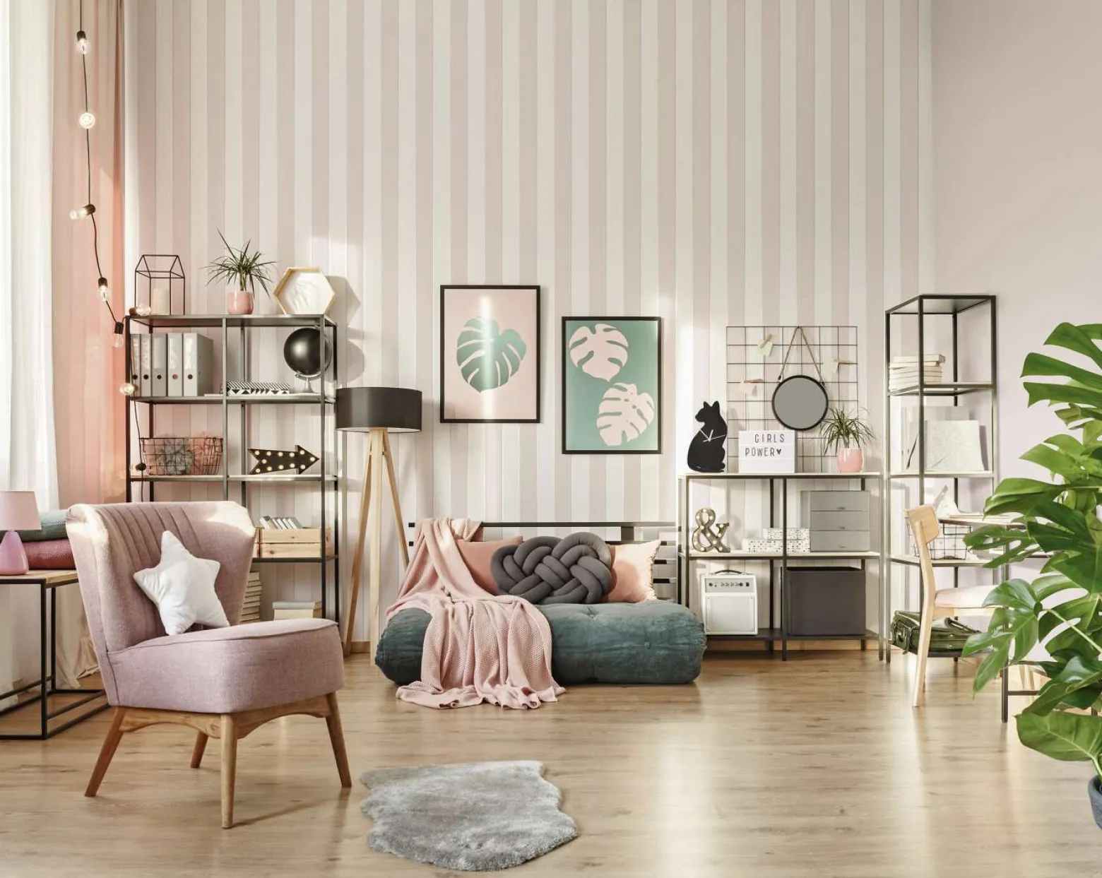Vliestapete Ivy Streifen Weiß Rosa 82305 Novamur