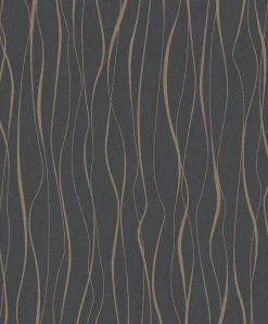 Vliestapete Ivy Wellen Schwarz Gold 82322 Novamur