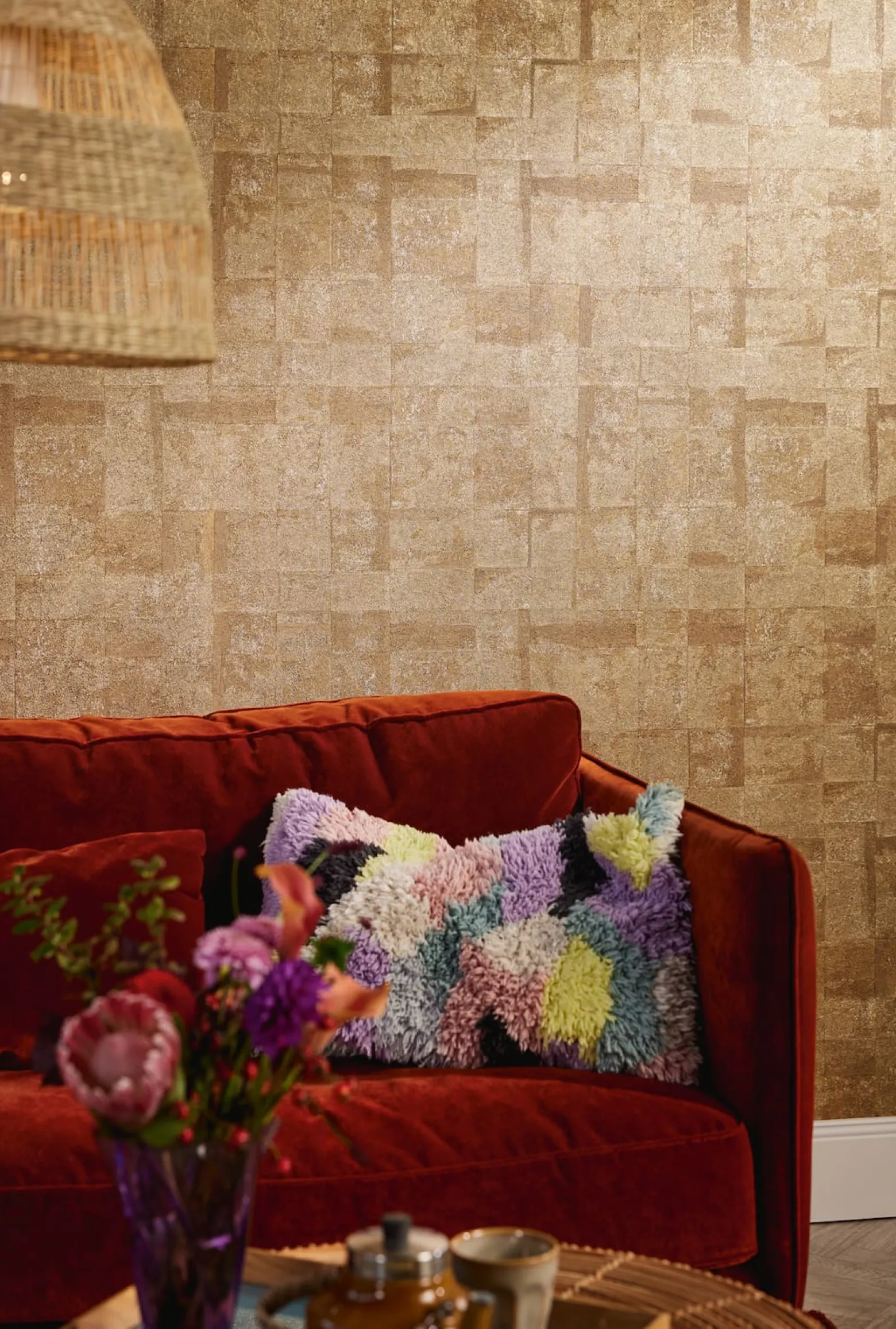 Vliestapete Kacheln Gold Braun Metallic 39671-1