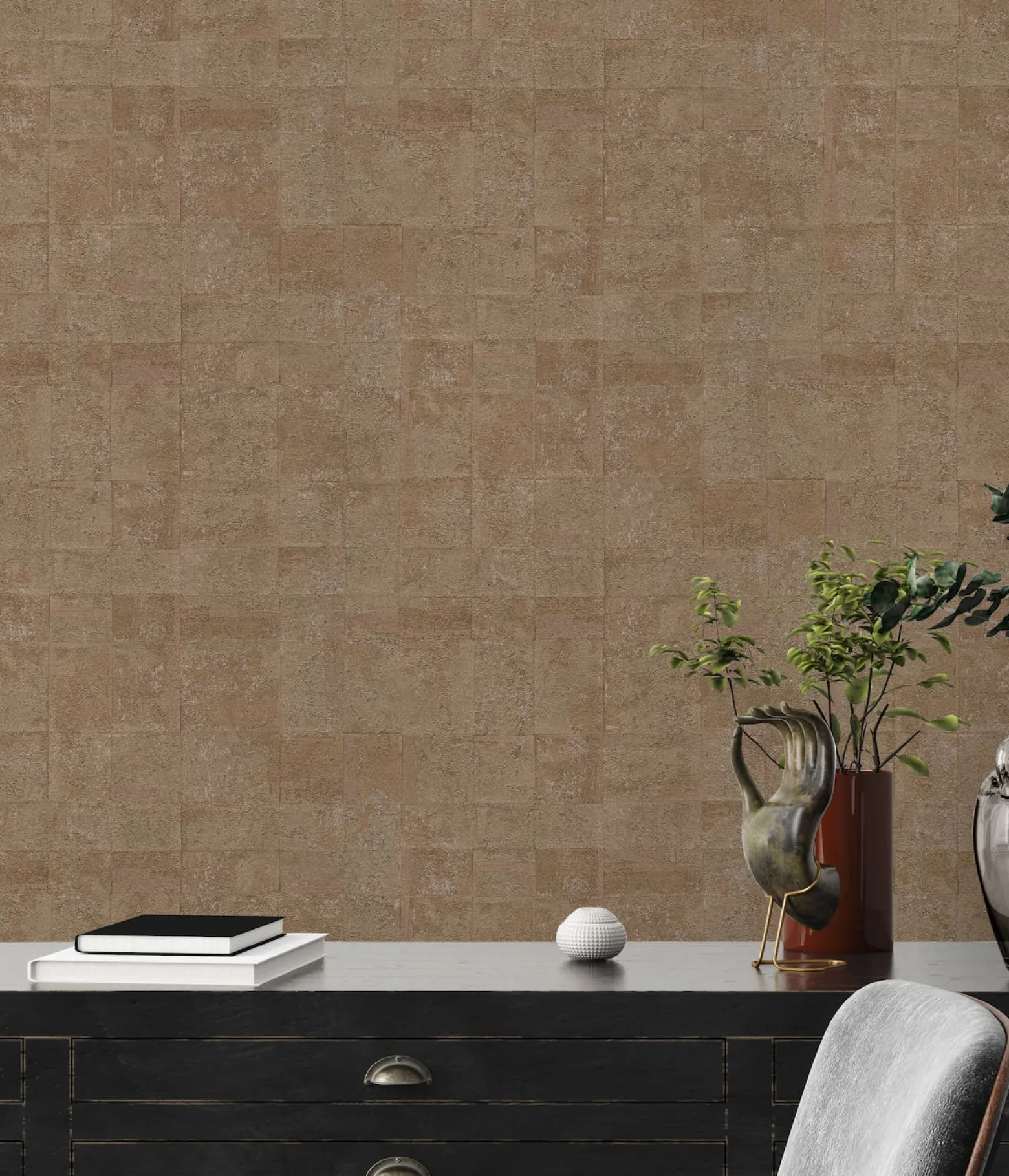 Vliestapete Kacheln Gold Braun Metallic 39671-1