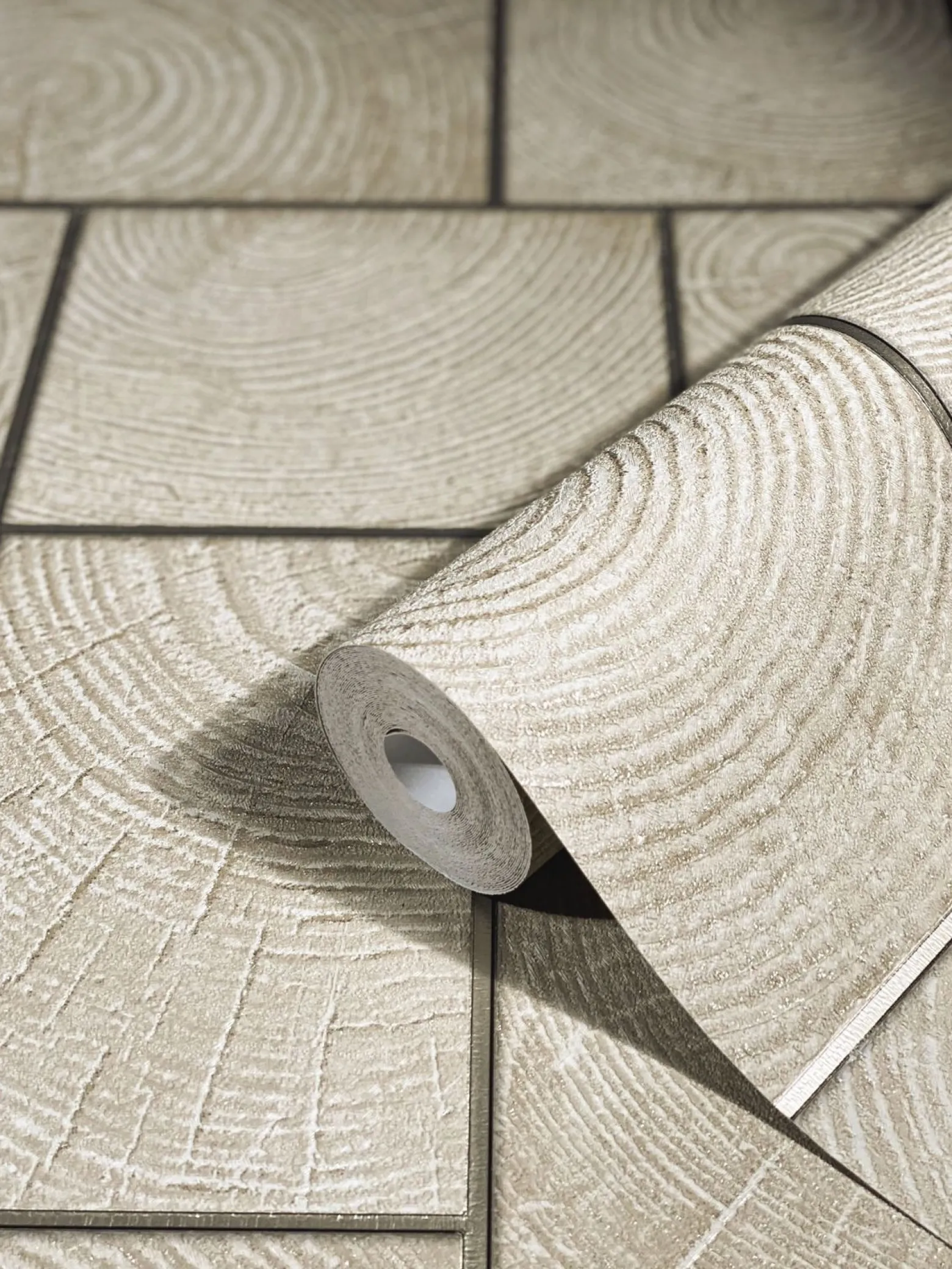 Vliestapete Kacheln Holz Fliesen beige silber 85745