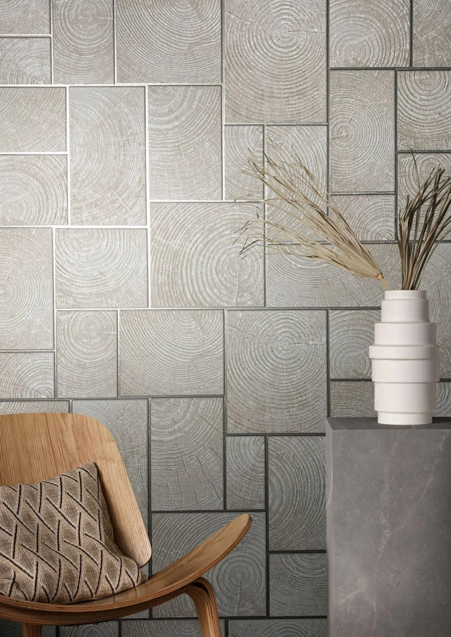 Vliestapete Kacheln Holz Fliesen beige silber 85745