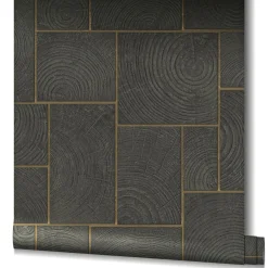 Vliestapete Kacheln Holz Fliesen schwarz gold 85743
