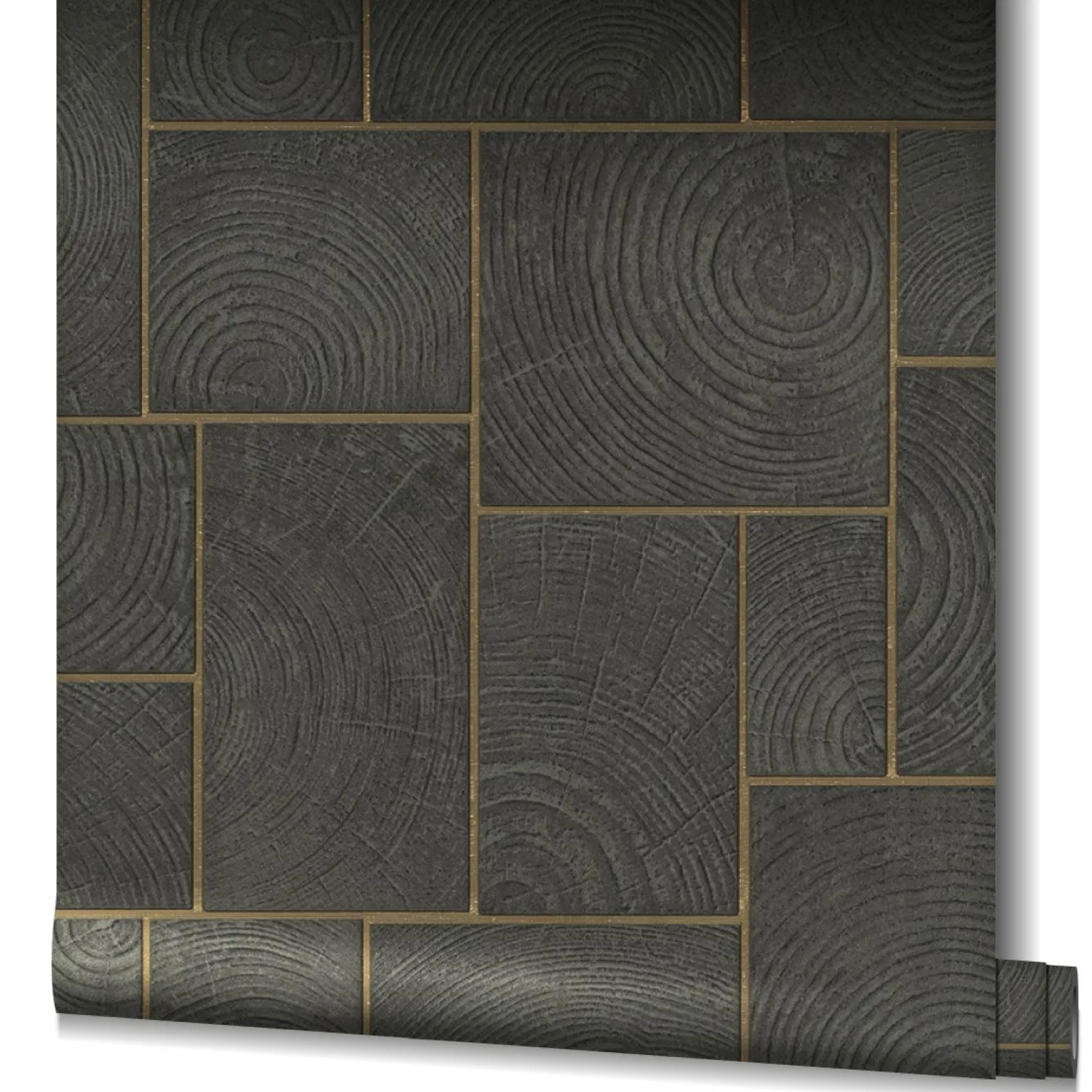 Vliestapete Kacheln Holz Fliesen schwarz gold 85743