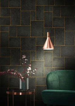 Vliestapete Kacheln Holz Fliesen schwarz gold 85743