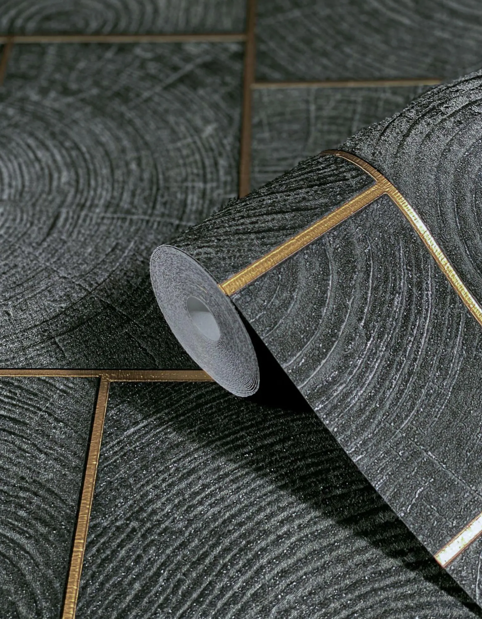 Vliestapete Kacheln Holz Fliesen schwarz gold 85743