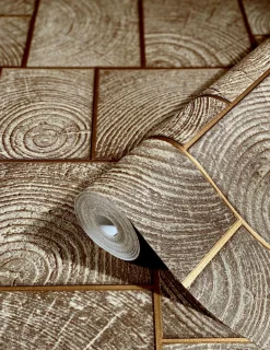 Vliestapete Kacheln Holz Fliesen braun gold 85763