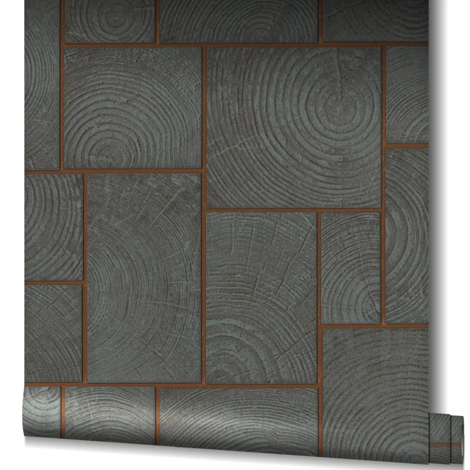 Vliestapete Kacheln Holz Schwarz-Blau Kupfer 85744