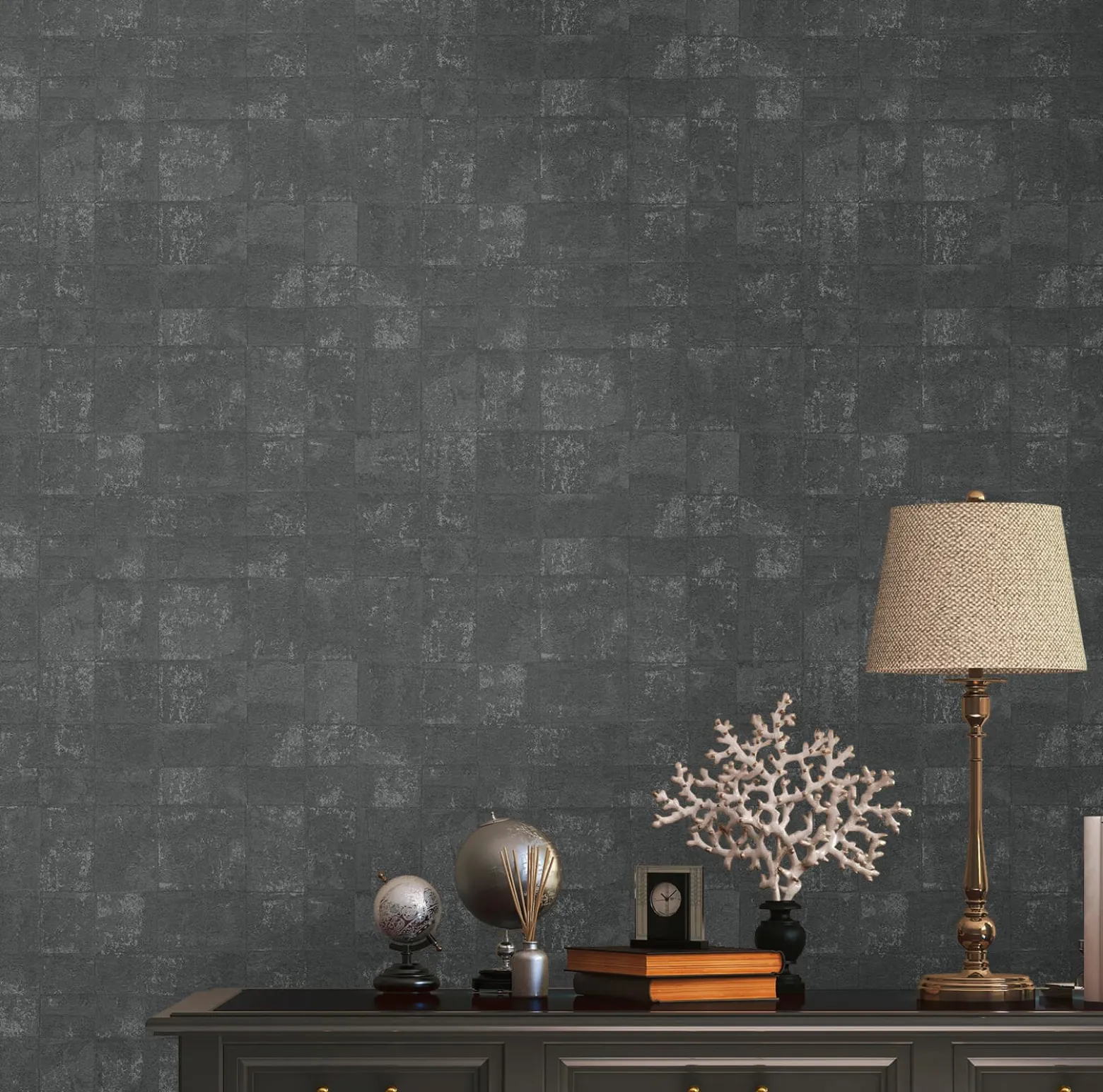 Vliestapete Kacheln Schwarz Silber Metallic 39671-4