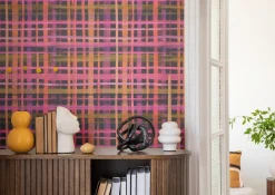 Vliestapete Kariert Textiloptik Pink Blau 78224-2