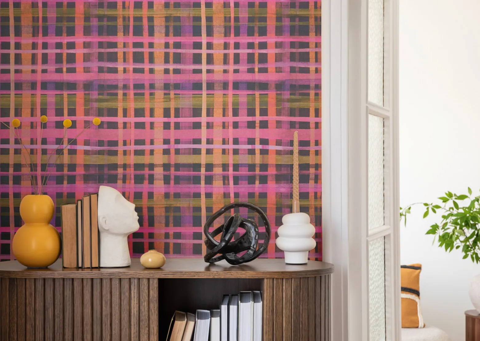 Vliestapete Kariert Textiloptik Pink Blau 78224-2