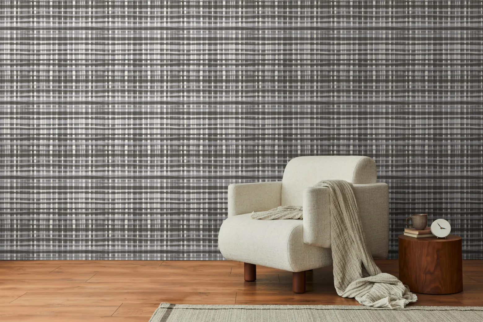 Vliestapete Kariert Textiloptik Schwarz Weiß 78224-4
