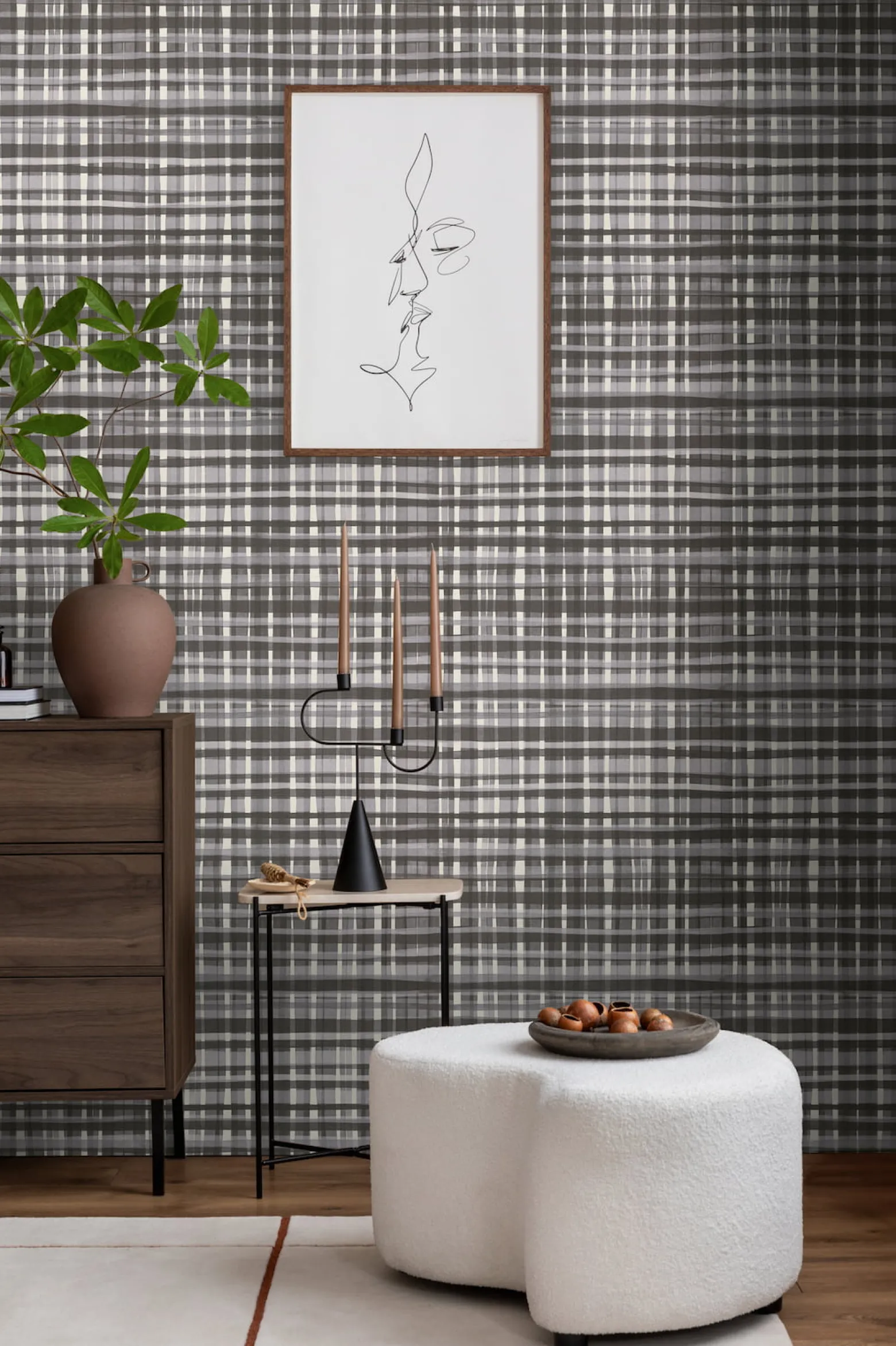 Vliestapete Kariert Textiloptik Schwarz Weiß 78224-4