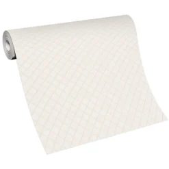 Vliestapete Karo Muster Stoff Optik Creme Glanz 10289-02
