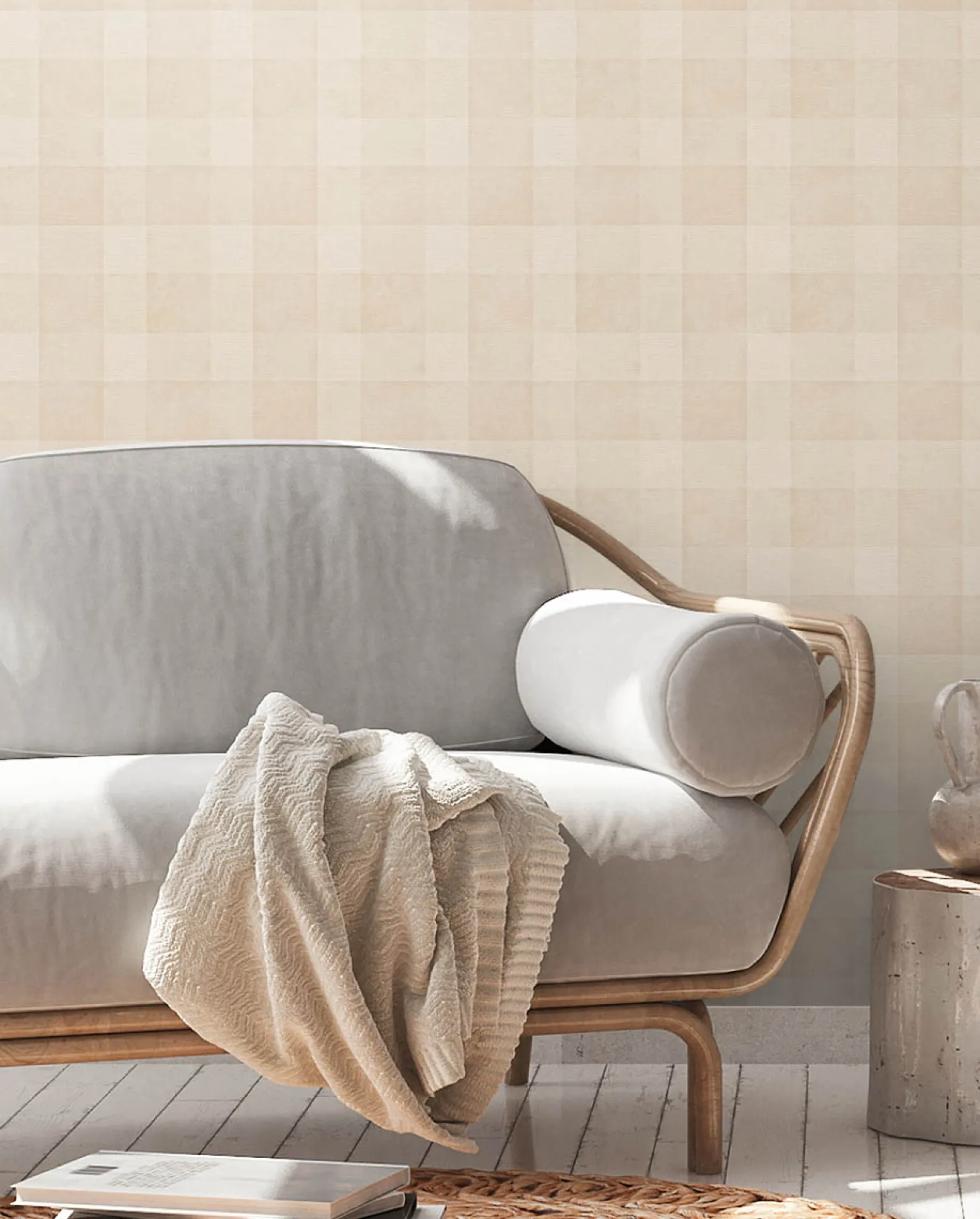 Vliestapete Karo Muster Textil Optik Beige Creme 38664-3