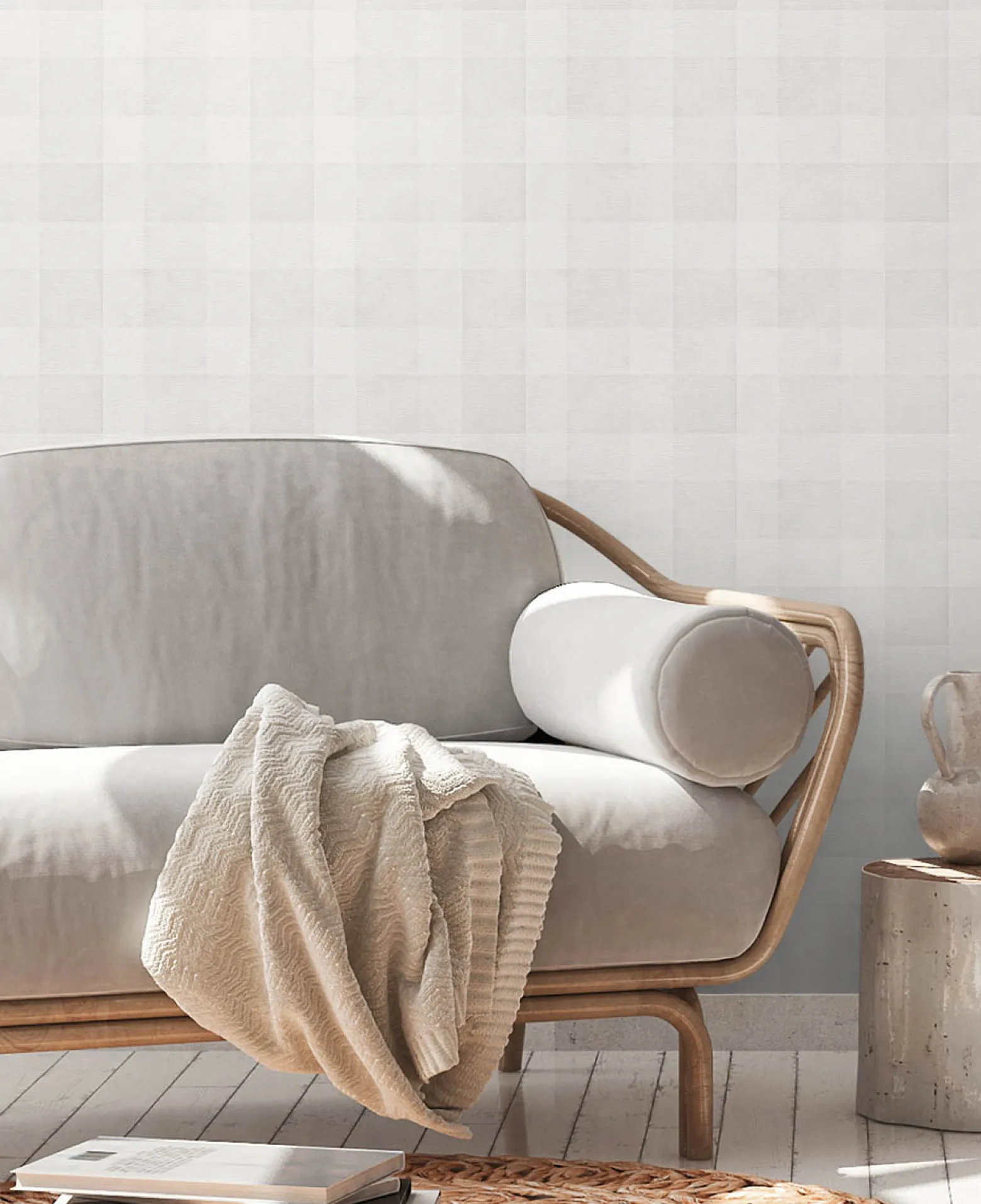 Vliestapete Karo Muster Textil Optik Hellgrau 38664-4