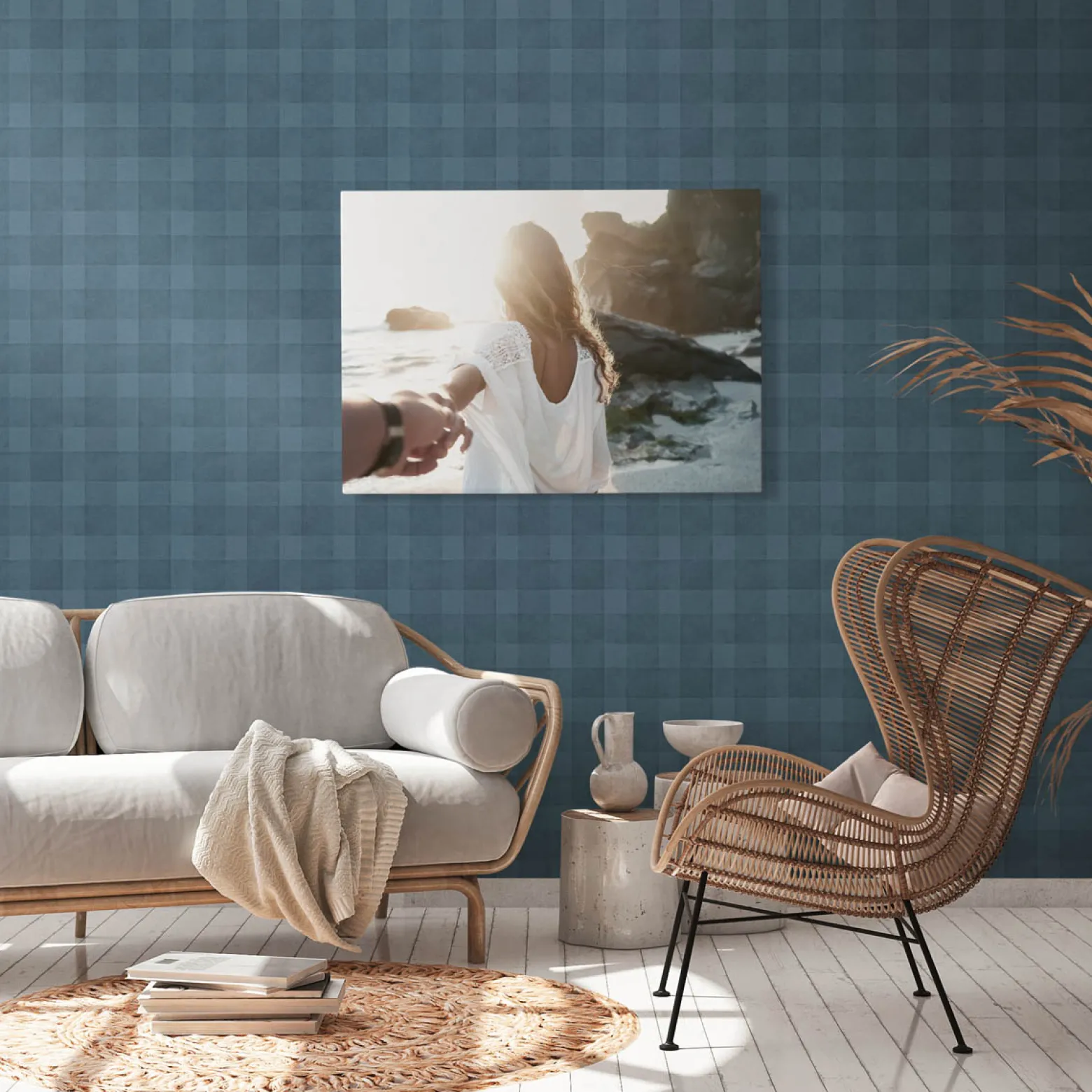 Vliestapete Karo Muster Textil Optik Blau 38664-2