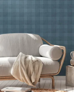 Vliestapete Karo Muster Textil Optik Blau 38664-2