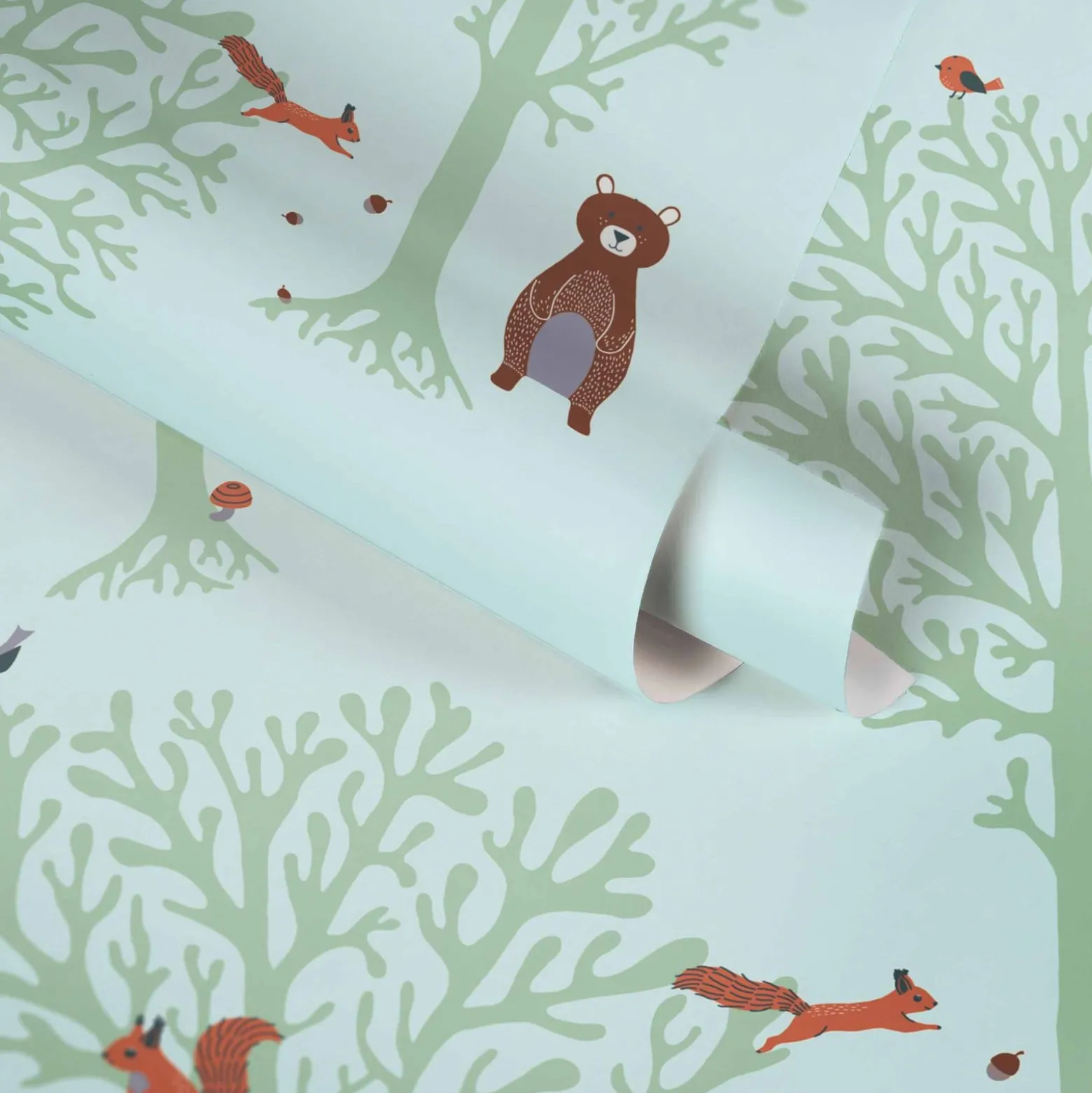 Vliestapete Kinder Baum Vogel Bär grün braun 38134-2