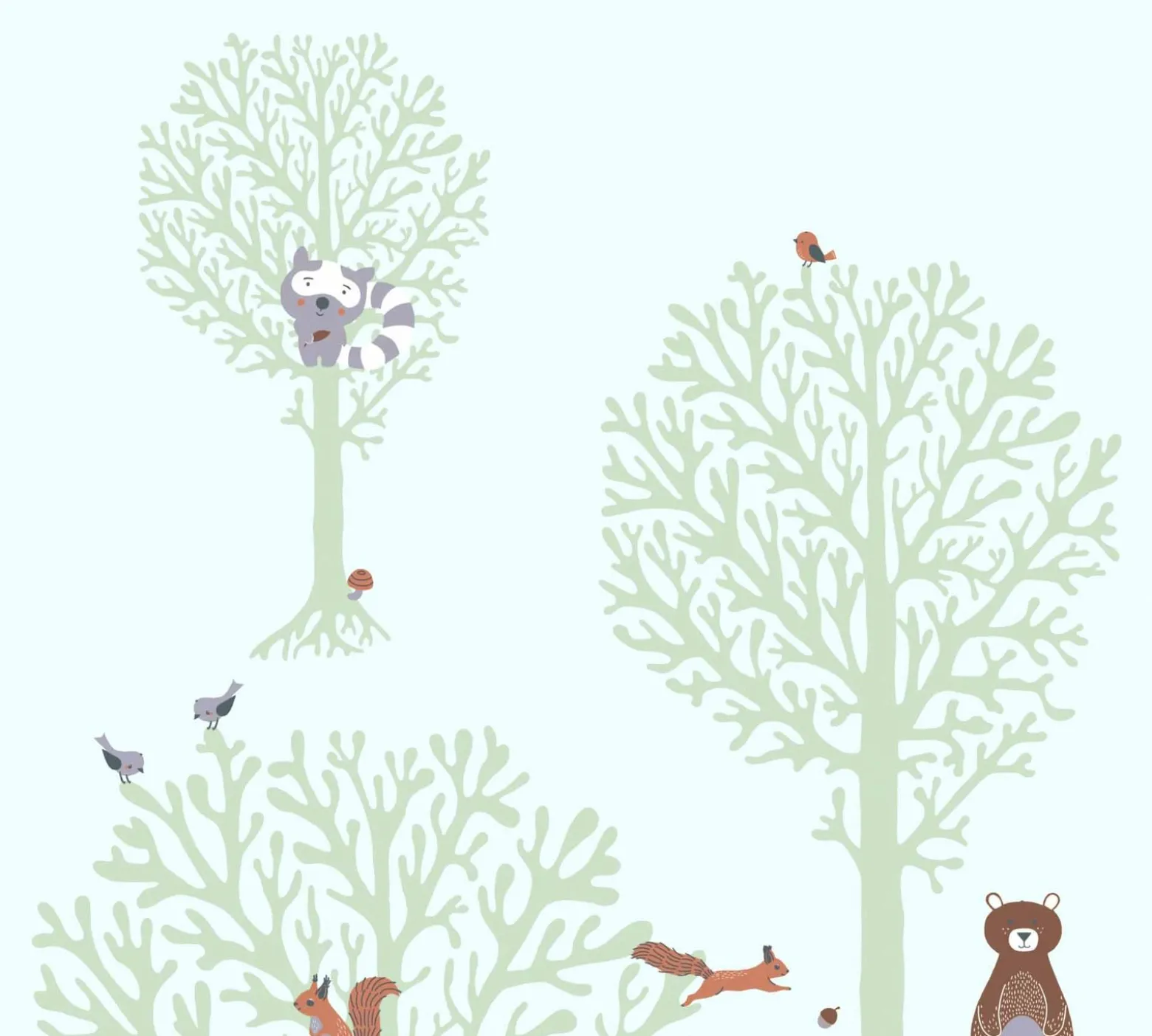 Vliestapete Kinder Baum Vogel Bär grün braun 38134-2