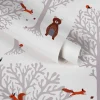 Vliestapete Kinder Baum Vogel Bär weiß grau 38134-1