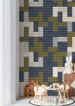 Vliestapete Kinder Bausteine Blau Grün Creme 77065-1