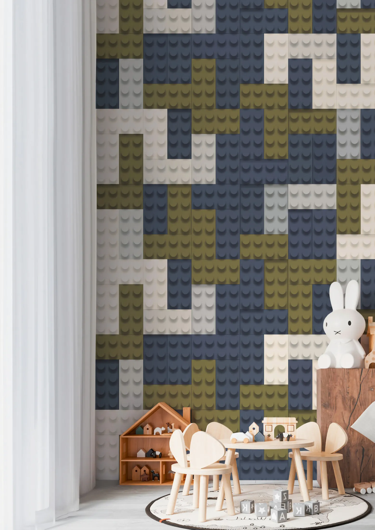 Vliestapete Kinder Bausteine Blau Grün Creme 77065-1