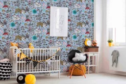 Vliestapete Kinder Blumen Tiere grau bunt 38120-2