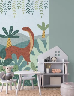 Vliestapete Kinder Dino Dschungel Grün Rot 77062-1