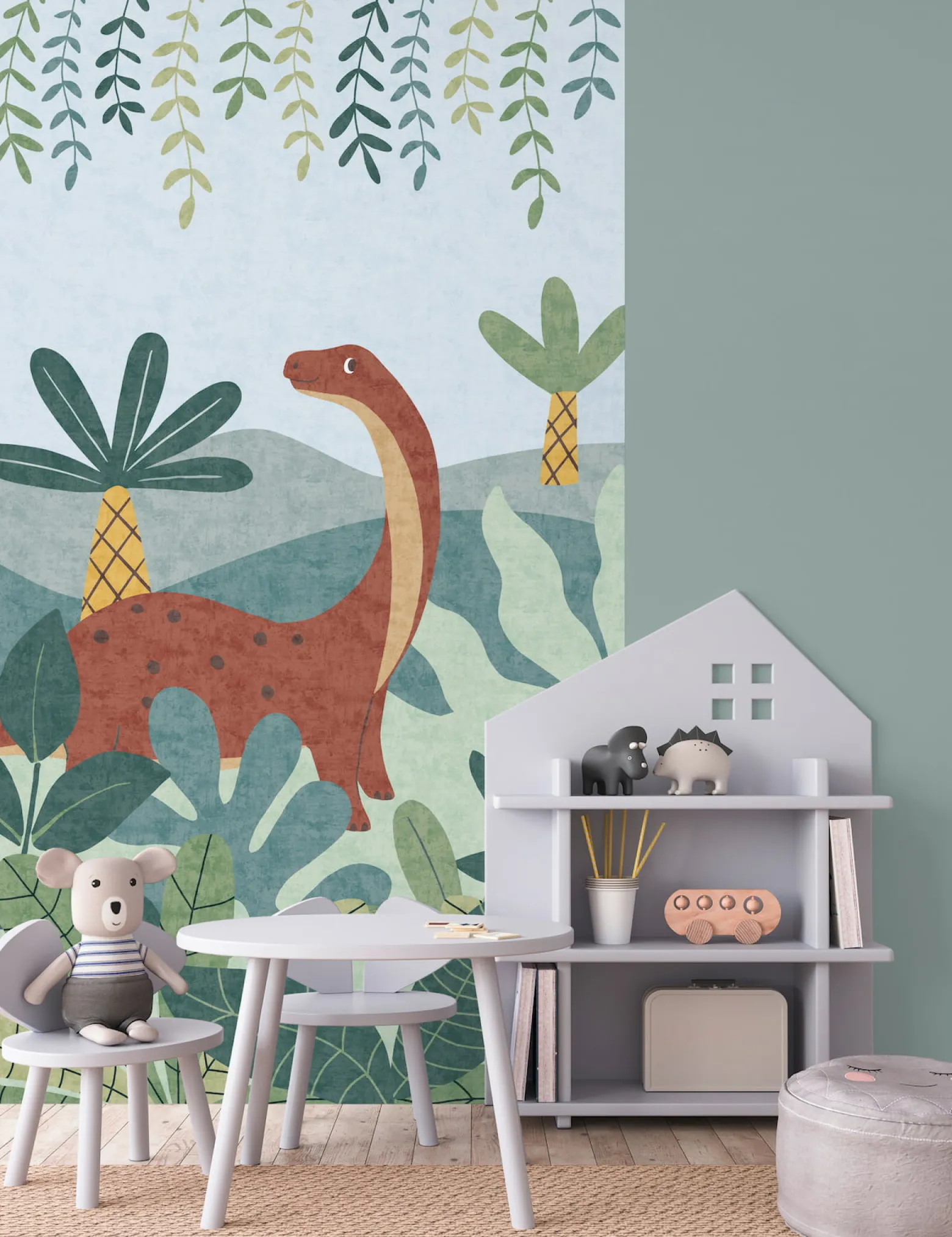 Vliestapete Kinder Dino Dschungel Grün Rot 77062-1