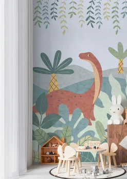 Vliestapete Kinder Dino Dschungel Grün Rot 77062-1