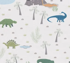 Vliestapete Kinder Dinosaurier Wald Creme Grün 77140-1